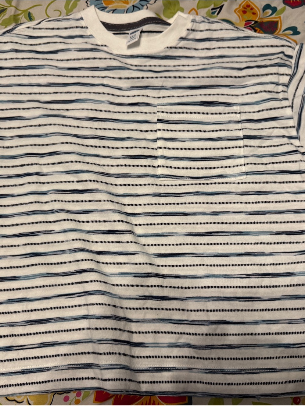 Old Navy White and Navy Striped Pocket Tee - Short Sleeve